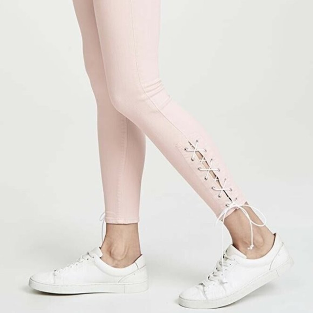 Hudson size 28 skinny Jean, very pale pink with tie up detail on the ankle